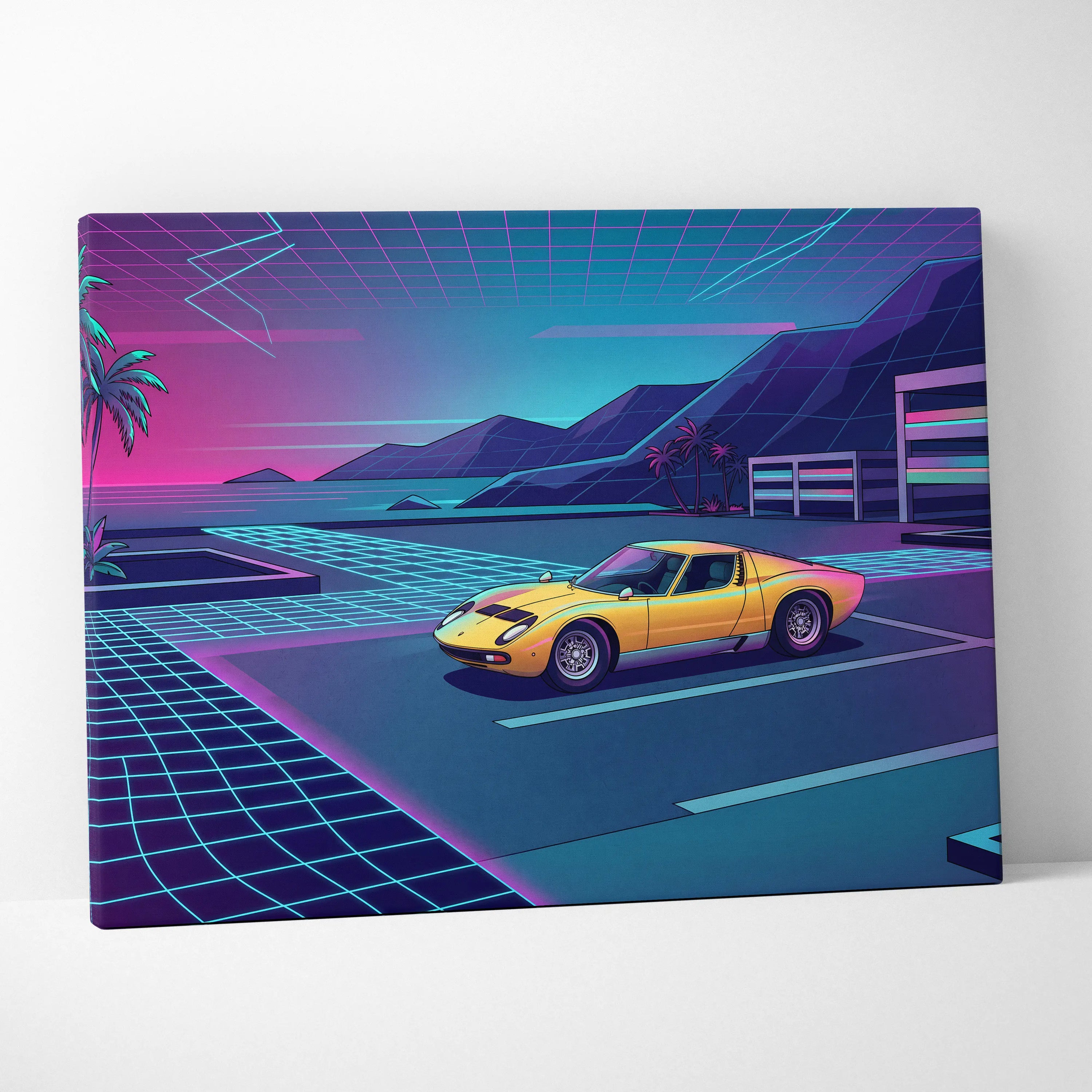 Lamborghini Miura Inspired, Neon Palm Vaporwave Canvas - Neon Palm Vaporwave Wall Art