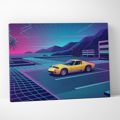 Lamborghini Miura Inspired, Neon Palm Vaporwave Canvas - Neon Palm Vaporwave Wall Art