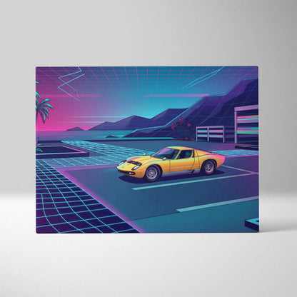 Lamborghini Miura Inspired, Neon Palm Vaporwave Canvas - Neon Palm Vaporwave Wall Art