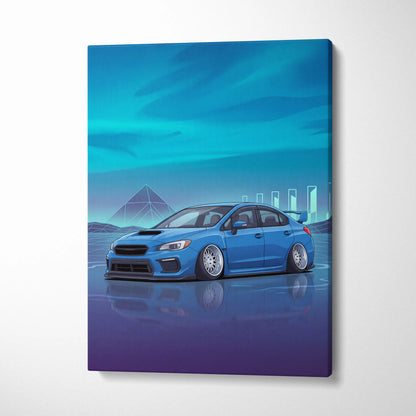 Slammed Subaru WRX STI Inspired Neon Vaporwave Car Canvas - Car Art, Neon Blues, Living Room Decor, Vaporwave