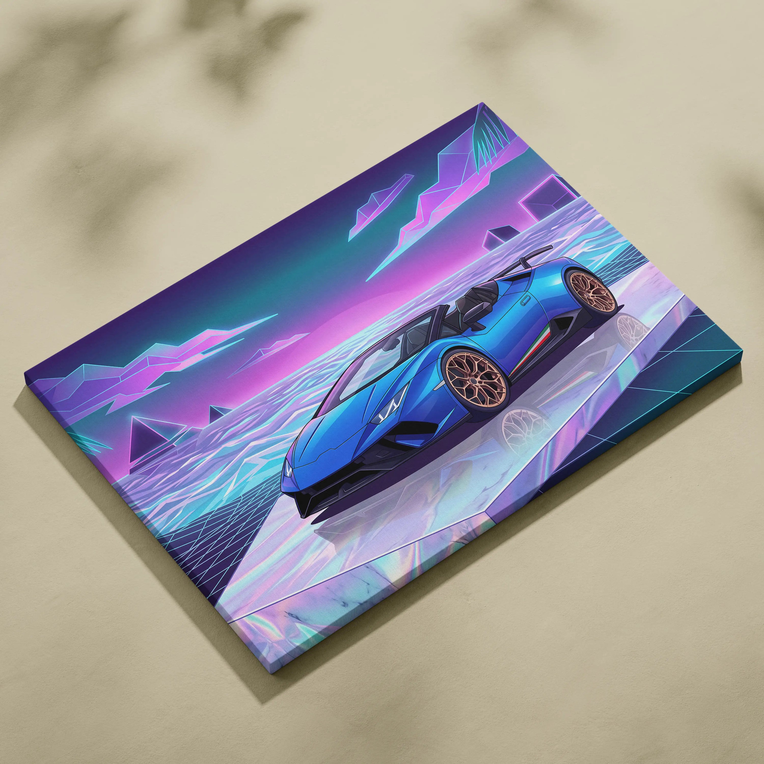 Lamborghini Huracan Performante Spyder Inspired Neon Vaporwave Canvas Art