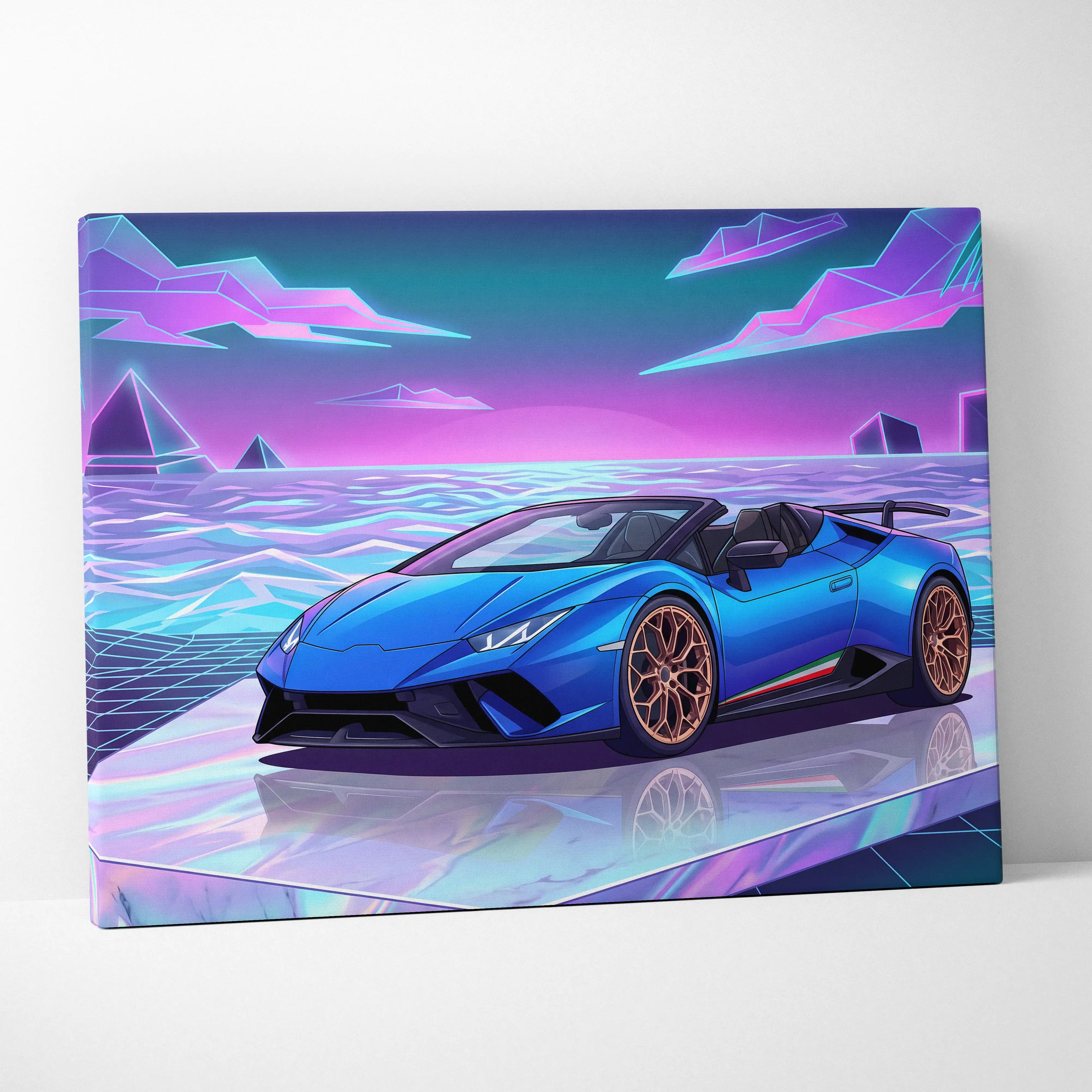 Lamborghini Huracan Performante Spyder Inspired Neon Vaporwave Canvas Art