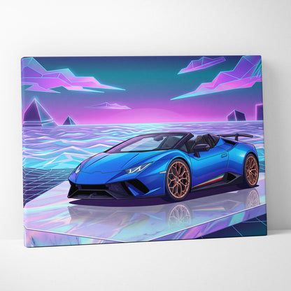 Lamborghini Huracan Performante Spyder Inspired Neon Vaporwave Canvas Art