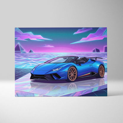Lamborghini Huracan Performante Spyder Inspired Neon Vaporwave Canvas Art