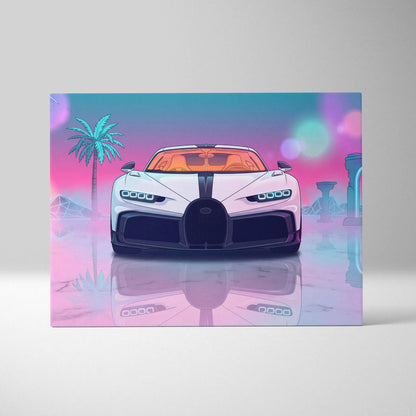 Bugatti Chiron Inspired Vaporwave Neon Night Drive Canvas - Car Art Neon Pink Blue Living Room Vaporwave Mood Neon Retro Futurism Wall Art Canvas