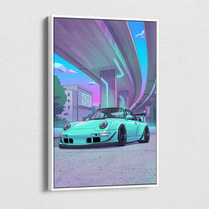 RWB Porsche 911 Inspired Neon Vaporwave Car Canvas - 911 Car Artwork Neon Pink Teal Nostalgic Mood Retro-Futuristic Canvas