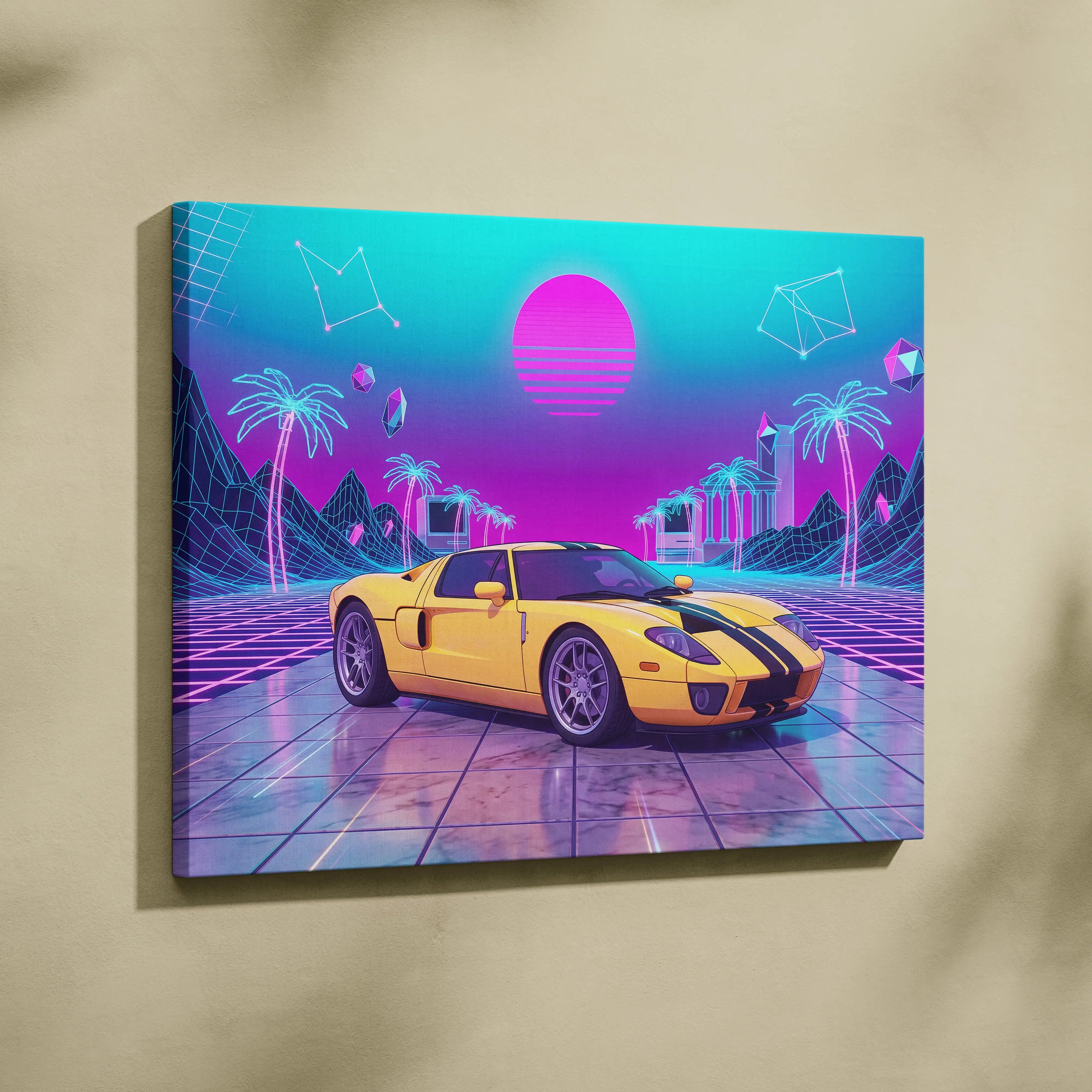 Ford GT Inspired Vaporwave Canvas - Automotive Art Purple Pink Teal Living Room Vaporwave Mood Modern Retro
