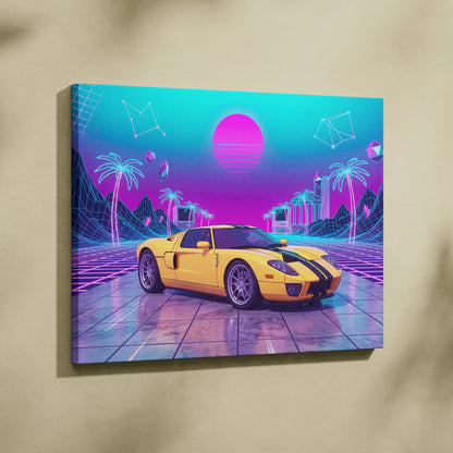 Ford GT Inspired Vaporwave Canvas - Automotive Art Purple Pink Teal Living Room Vaporwave Mood Modern Retro