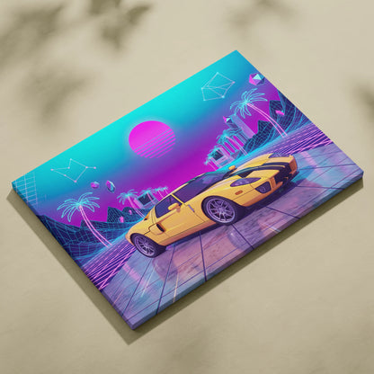 Ford GT Inspired Vaporwave Canvas - Automotive Art Purple Pink Teal Living Room Vaporwave Mood Modern Retro