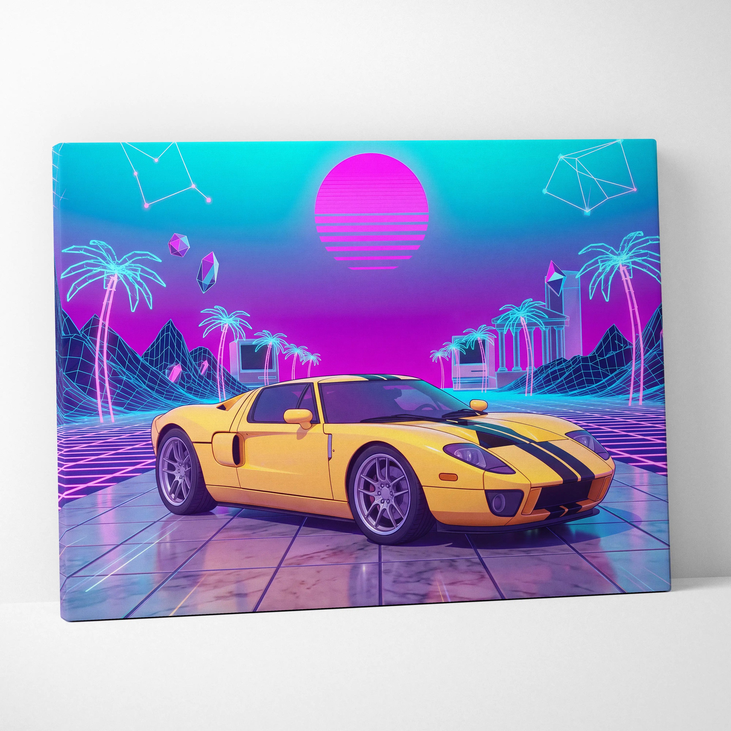 Ford GT Inspired Vaporwave Canvas - Automotive Art Purple Pink Teal Living Room Vaporwave Mood Modern Retro