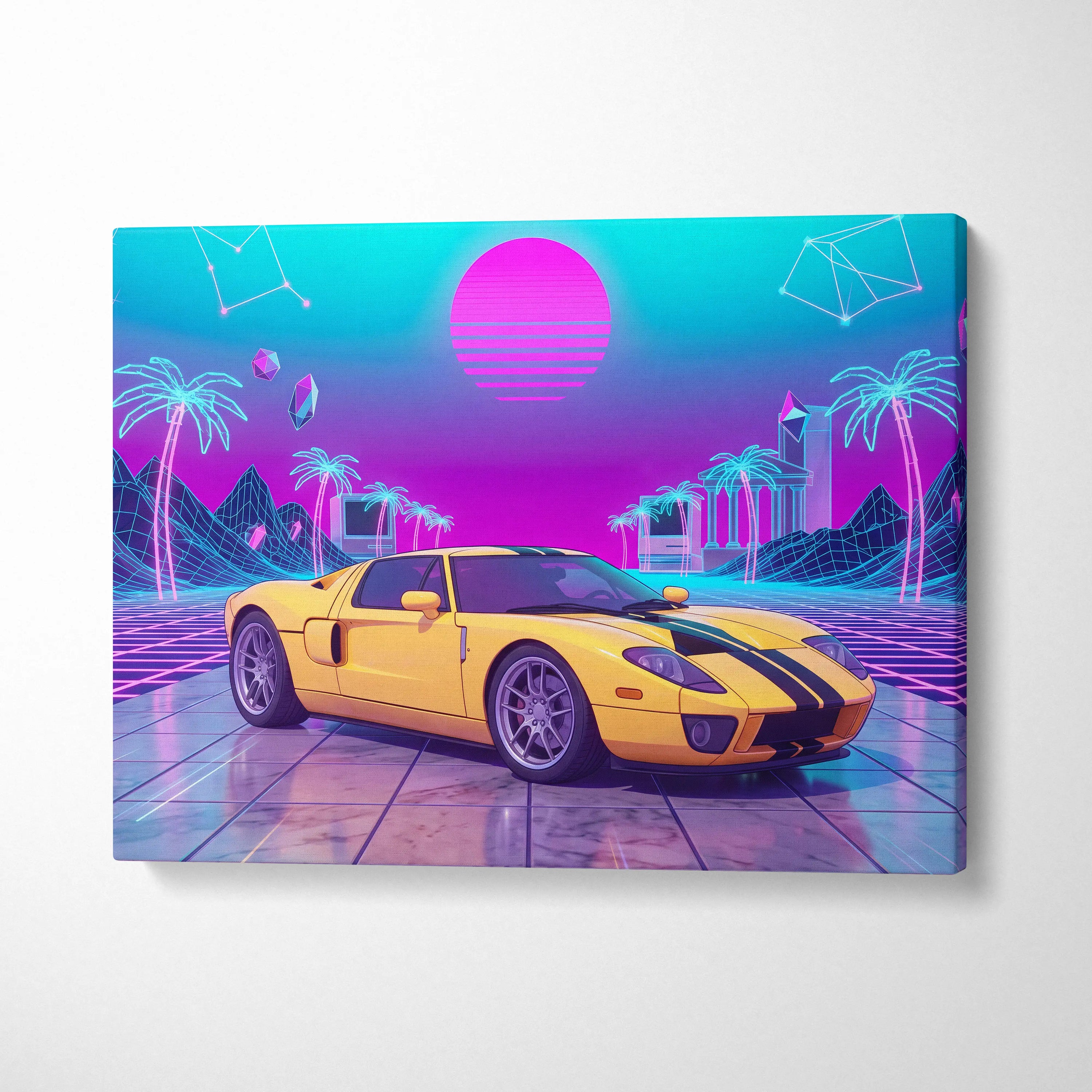 Ford GT Inspired Vaporwave Canvas - Automotive Art Purple Pink Teal Living Room Vaporwave Mood Modern Retro