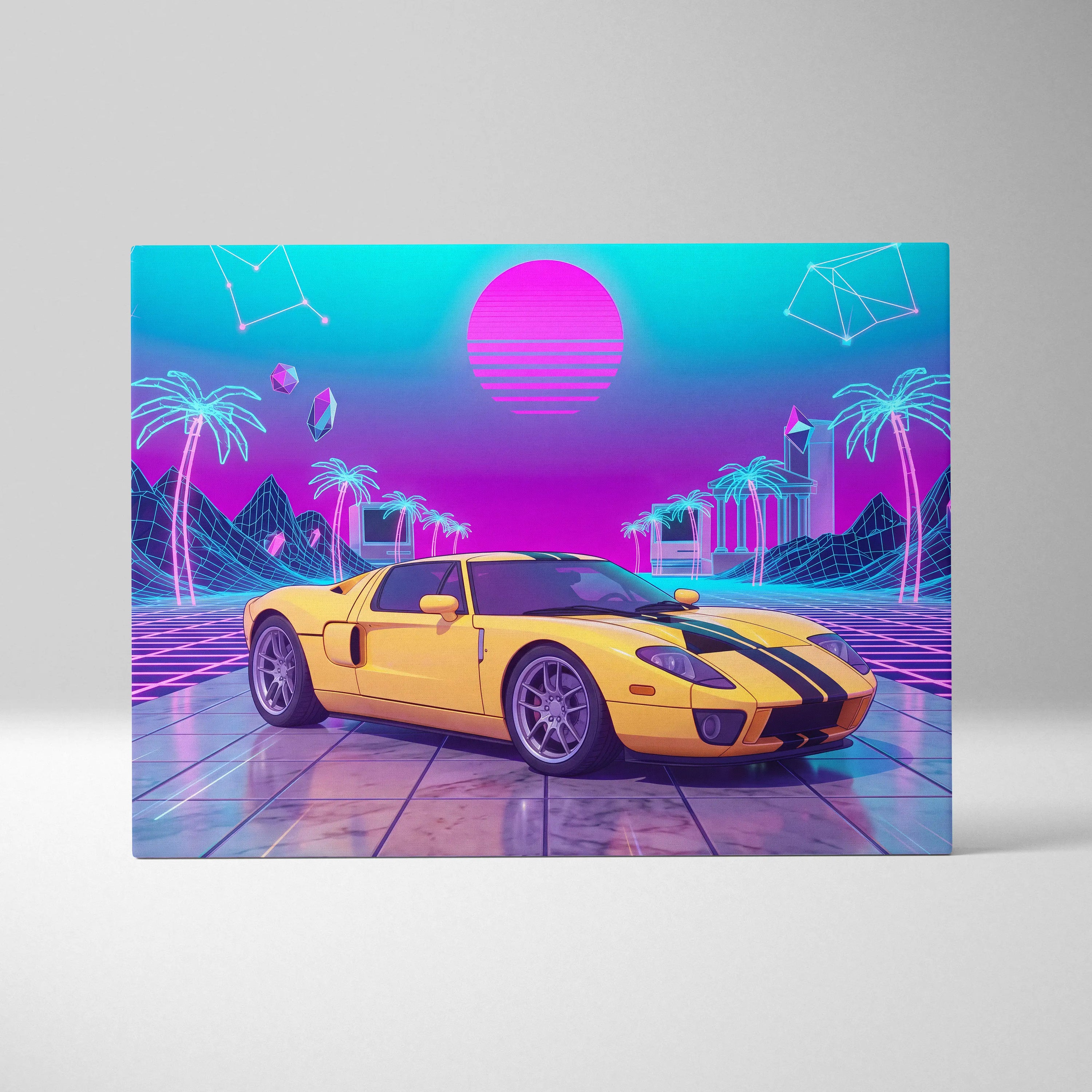 Ford GT Inspired Vaporwave Canvas - Automotive Art Purple Pink Teal Living Room Vaporwave Mood Modern Retro