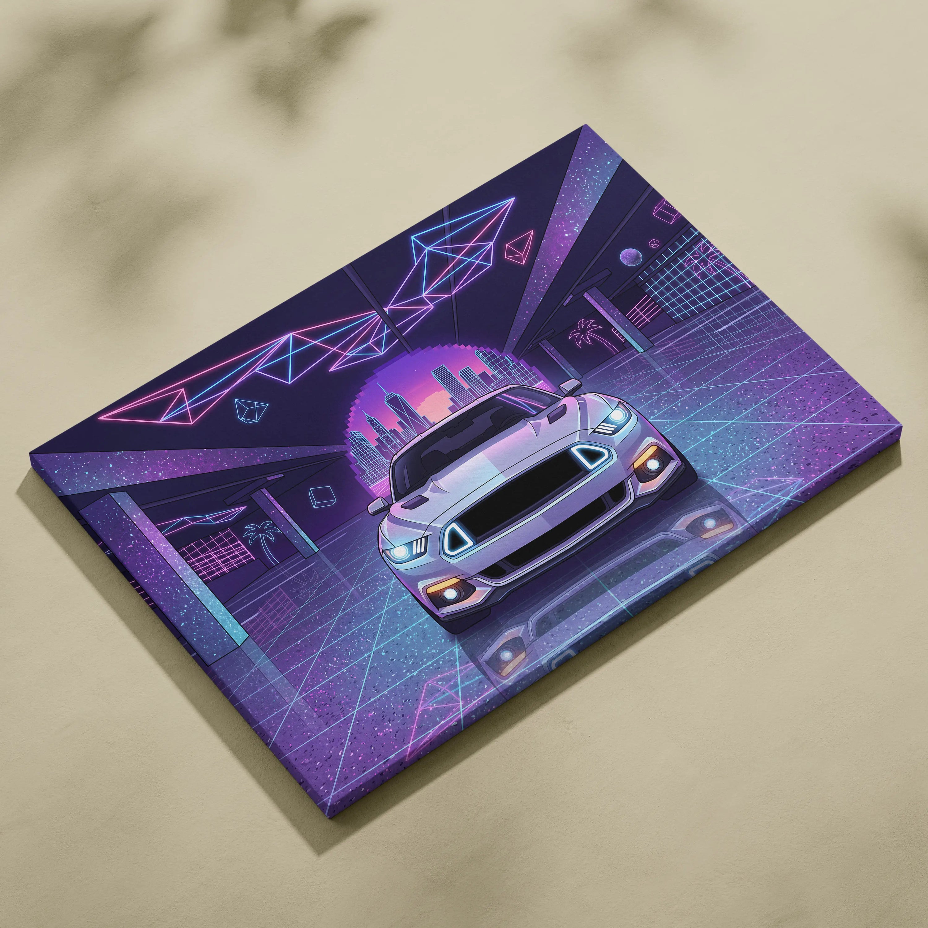 Ford Mustang Inspired Neon Vaporwave City Skyline - Vaporwave Neon Pink City Wall Art Mood Cyberpunk Canvas Print