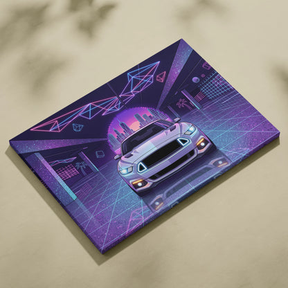 Ford Mustang Inspired Neon Vaporwave City Skyline - Vaporwave Neon Pink City Wall Art Mood Cyberpunk Canvas Print