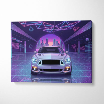 Ford Mustang Inspired Neon Vaporwave City Skyline - Vaporwave Neon Pink City Wall Art Mood Cyberpunk Canvas Print
