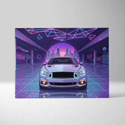 Ford Mustang Inspired Neon Vaporwave City Skyline - Vaporwave Neon Pink City Wall Art Mood Cyberpunk Canvas Print