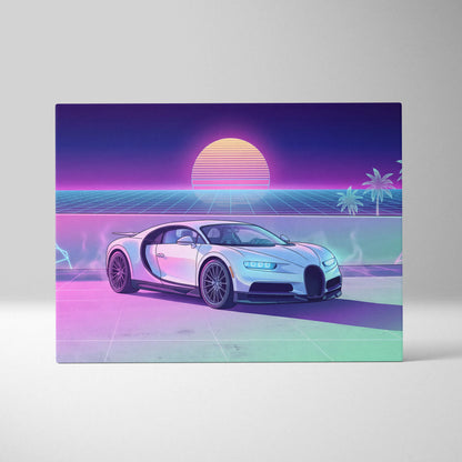 Bugatti Chiron Inspired Neon Sunset Drive Canvas - Car Art Neon Pink Purple Retro Living Room Vaporwave Dreamy Mood Canvas