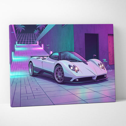 Pagani Zonda F Inspired - Neon Vaporwave City Dream - Vaporwave Car Art Purple Pink Neon Cyberpunk Retro Canvas