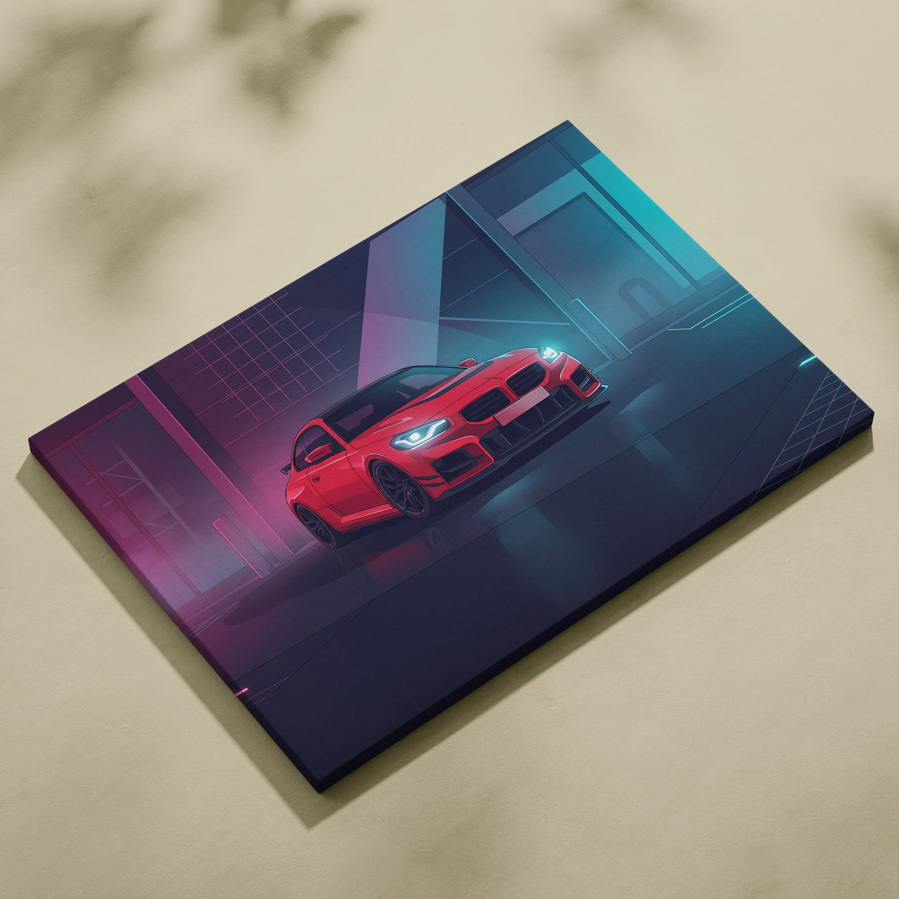 BMW M2 Inspired Neon Horizon Vaporwave Canvas - Car Art Pink Teal Living Room Vaporwave Nostalgic Neon Canvas Print