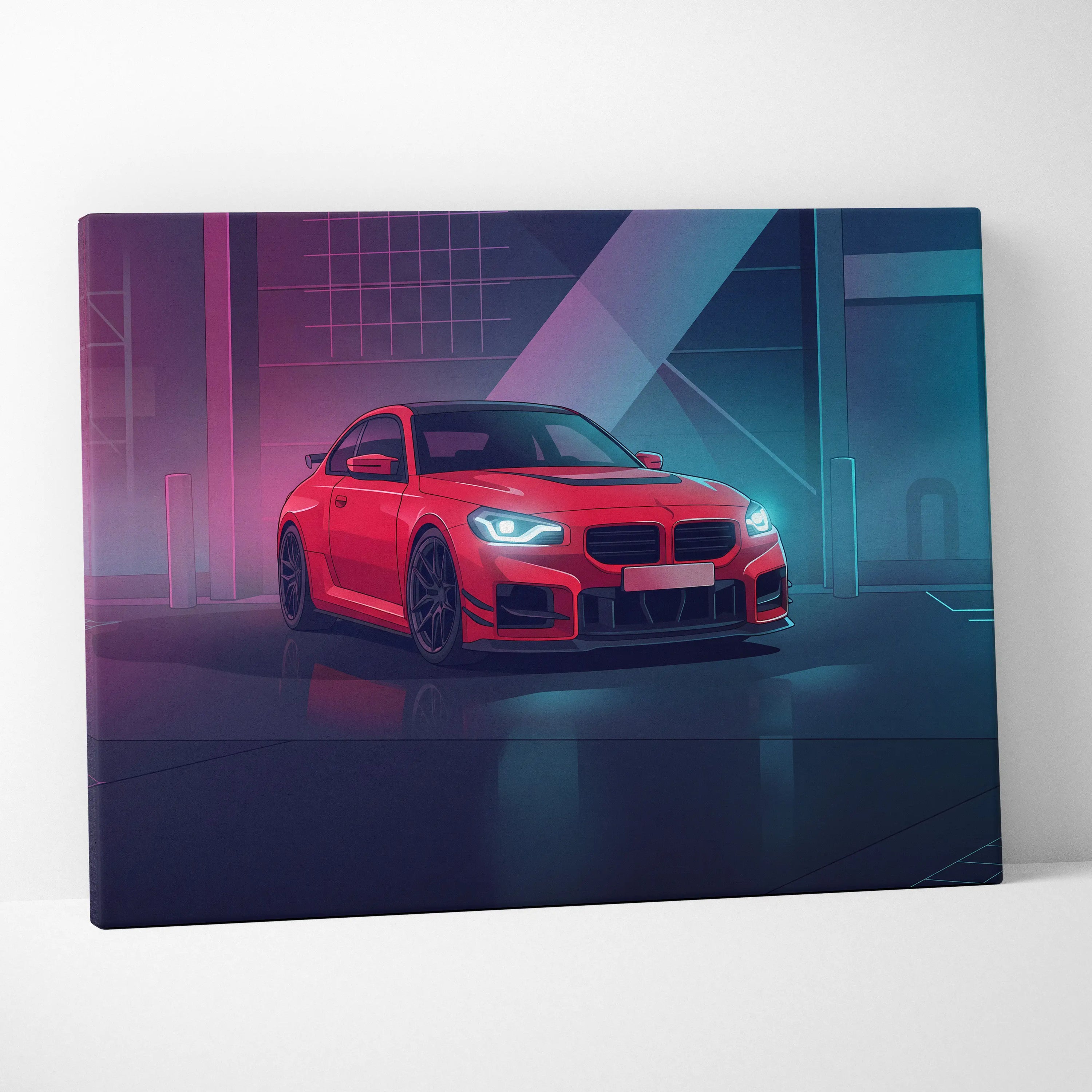 BMW M2 Inspired Neon Horizon Vaporwave Canvas - Car Art Pink Teal Living Room Vaporwave Nostalgic Neon Canvas Print