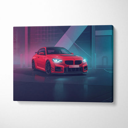 BMW M2 Inspired Neon Horizon Vaporwave Canvas - Car Art Pink Teal Living Room Vaporwave Nostalgic Neon Canvas Print