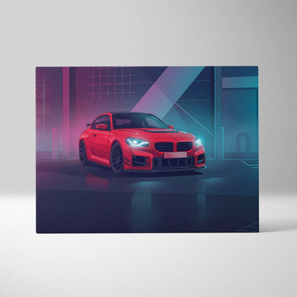 BMW M2 Inspired Neon Horizon Vaporwave Canvas - Car Art Pink Teal Living Room Vaporwave Nostalgic Neon Canvas Print