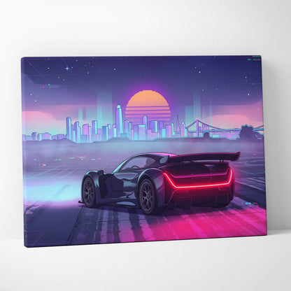 Czinger 21C Inspired Inspired Neon City Vaporwave Canvas - City Neon Purple Pink Living Room Vaporwave Mood Cyberpunk