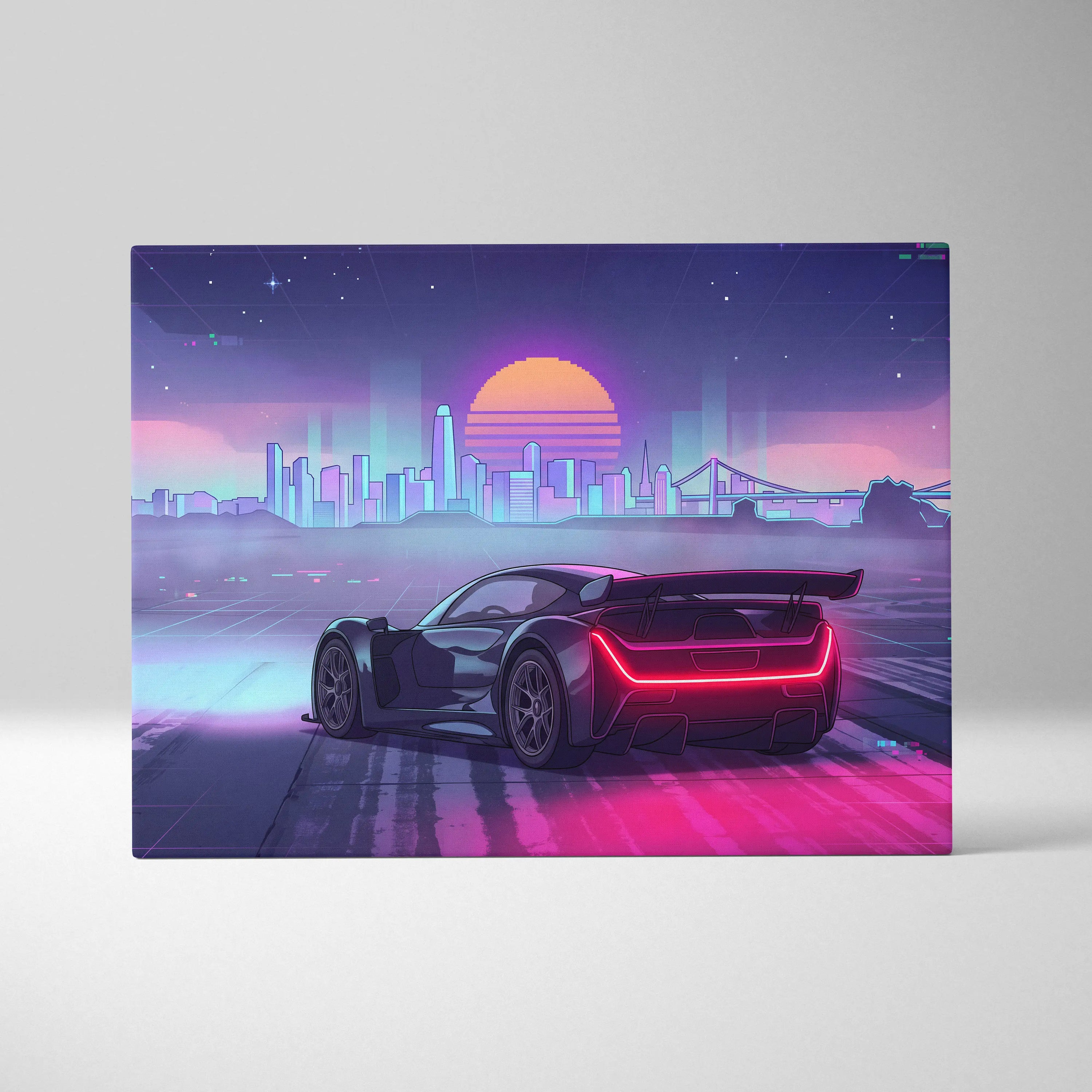Czinger 21C Inspired Inspired Neon City Vaporwave Canvas - City Neon Purple Pink Living Room Vaporwave Mood Cyberpunk