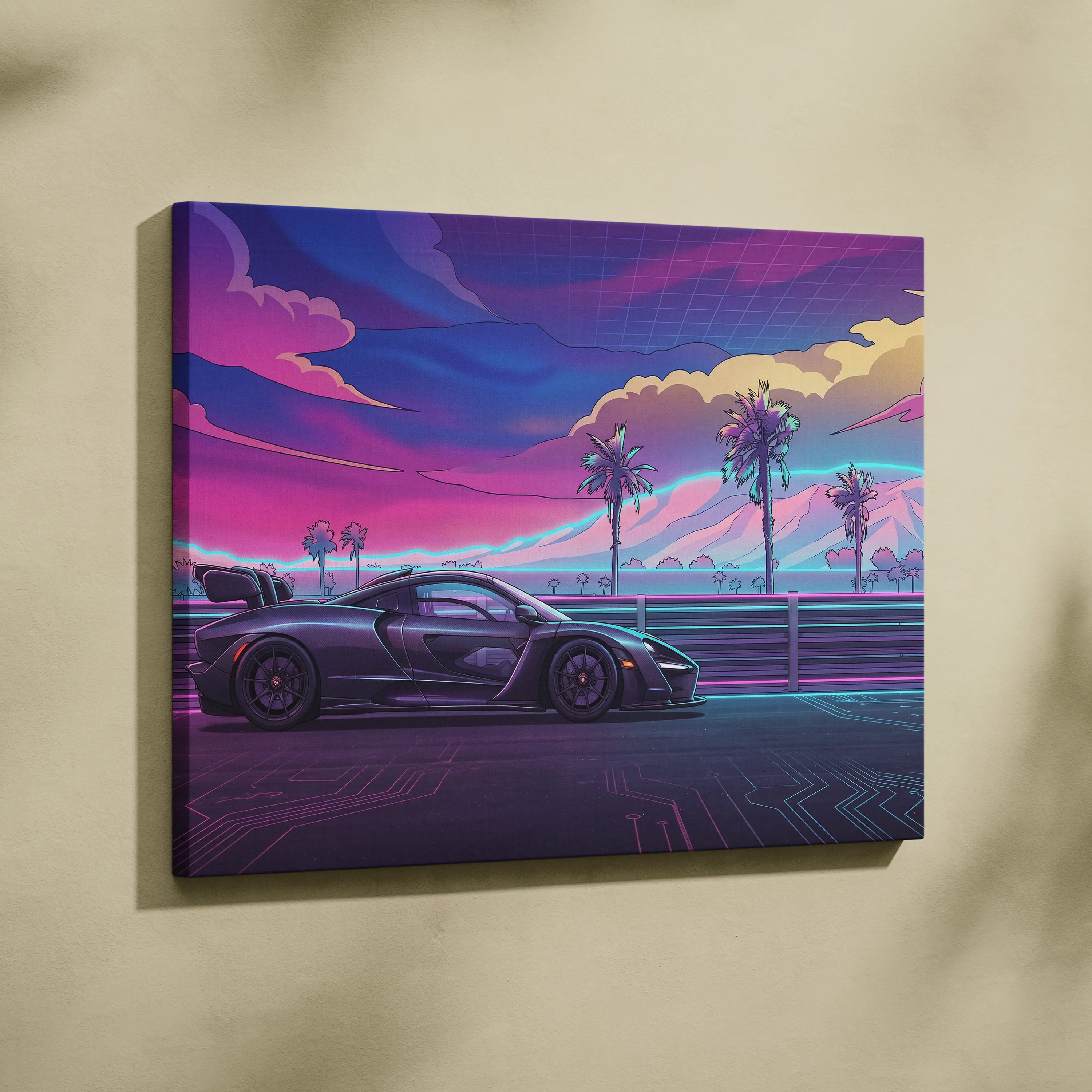 McLaren Senna Inspired Vaporwave Neon Sunset Drive - Car Art Neon Purple Pink Blue Living Room Modern Pop Canvas