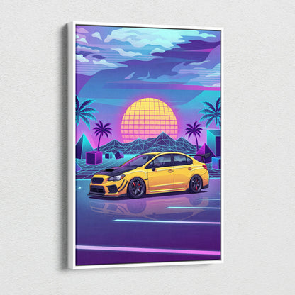 Subaru WRX STI Inspired Neon Vaporwave Sunset Dream - Car Artwork Neon Pink Purple Blue Room Vaporwave Nostalgic Canvas