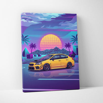 Subaru WRX STI Inspired Neon Vaporwave Sunset Dream - Car Artwork Neon Pink Purple Blue Room Vaporwave Nostalgic Canvas
