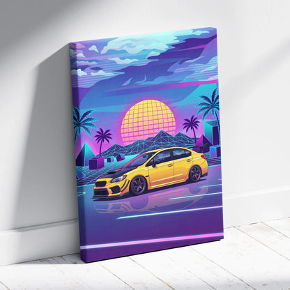 Subaru WRX STI Inspired Neon Vaporwave Sunset Dream - Car Artwork Neon Pink Purple Blue Room Vaporwave Nostalgic Canvas