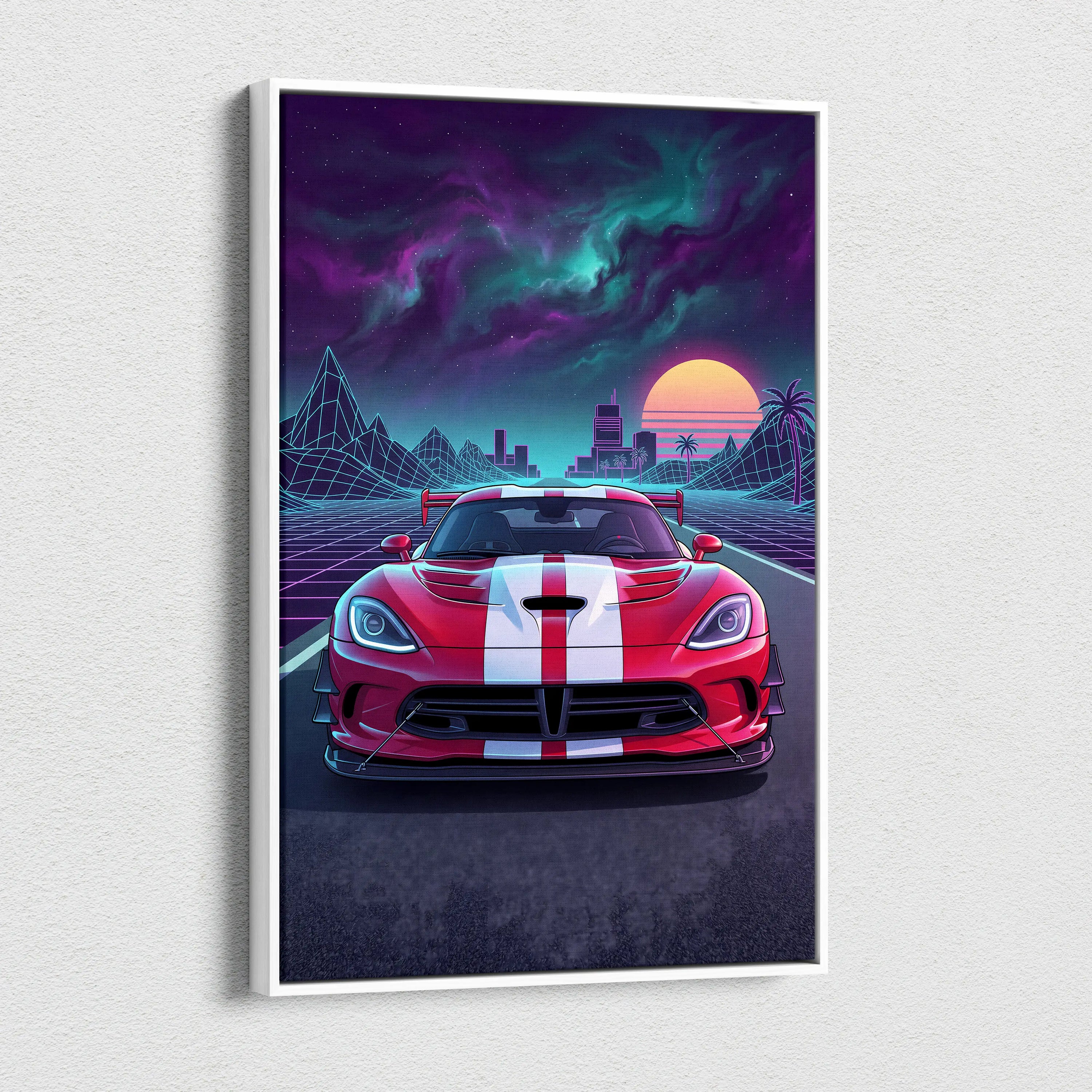 Dodge Viper ACR Inspired Neon Vaporwave Racing Canvas - Car Art Neon Pink Teal Purple For Living Room