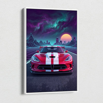 Dodge Viper ACR Inspired Neon Vaporwave Racing Canvas - Car Art Neon Pink Teal Purple For Living Room