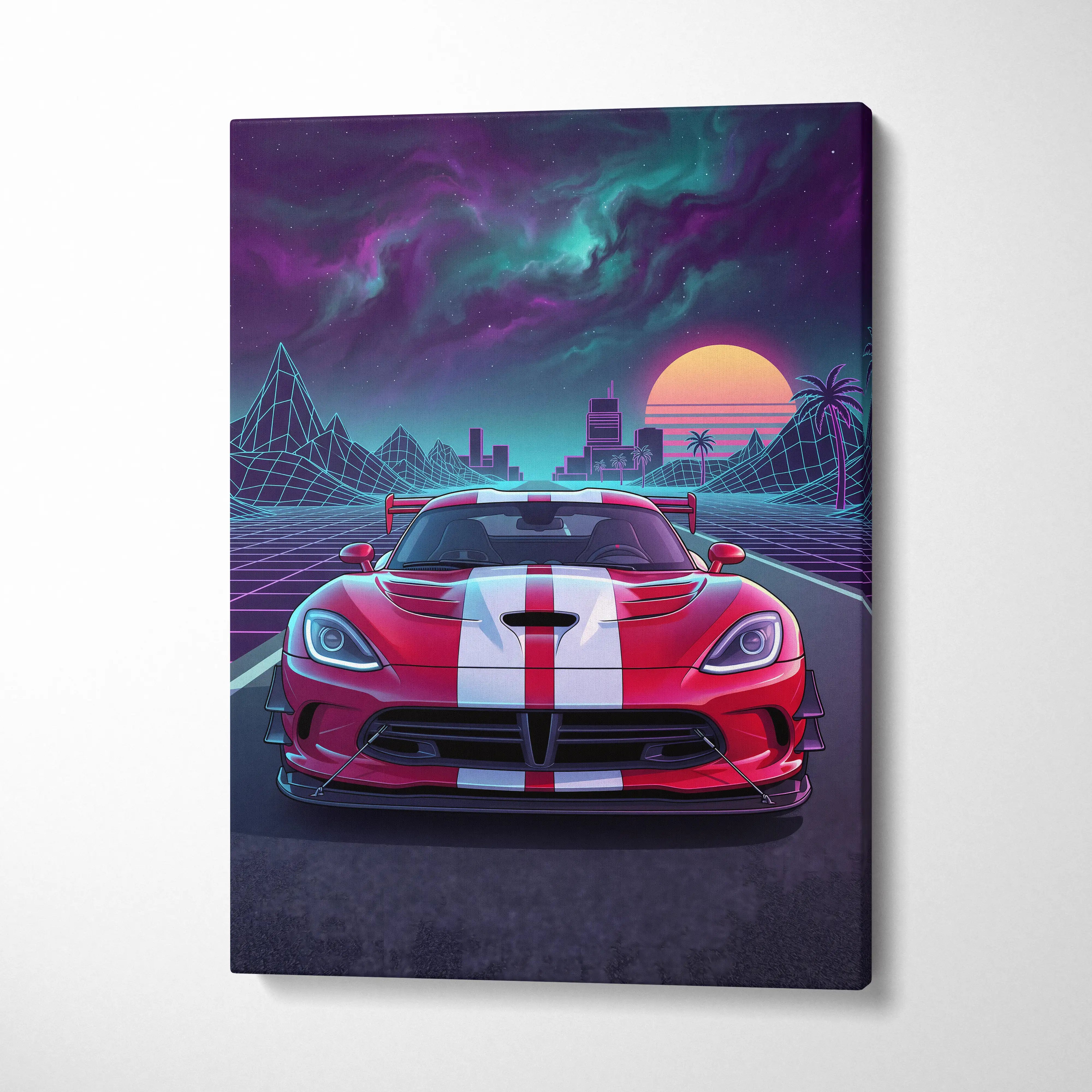 Dodge Viper ACR Inspired Neon Vaporwave Racing Canvas - Car Art Neon Pink Teal Purple For Living Room