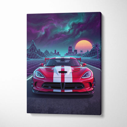 Dodge Viper ACR Inspired Neon Vaporwave Racing Canvas - Car Art Neon Pink Teal Purple For Living Room