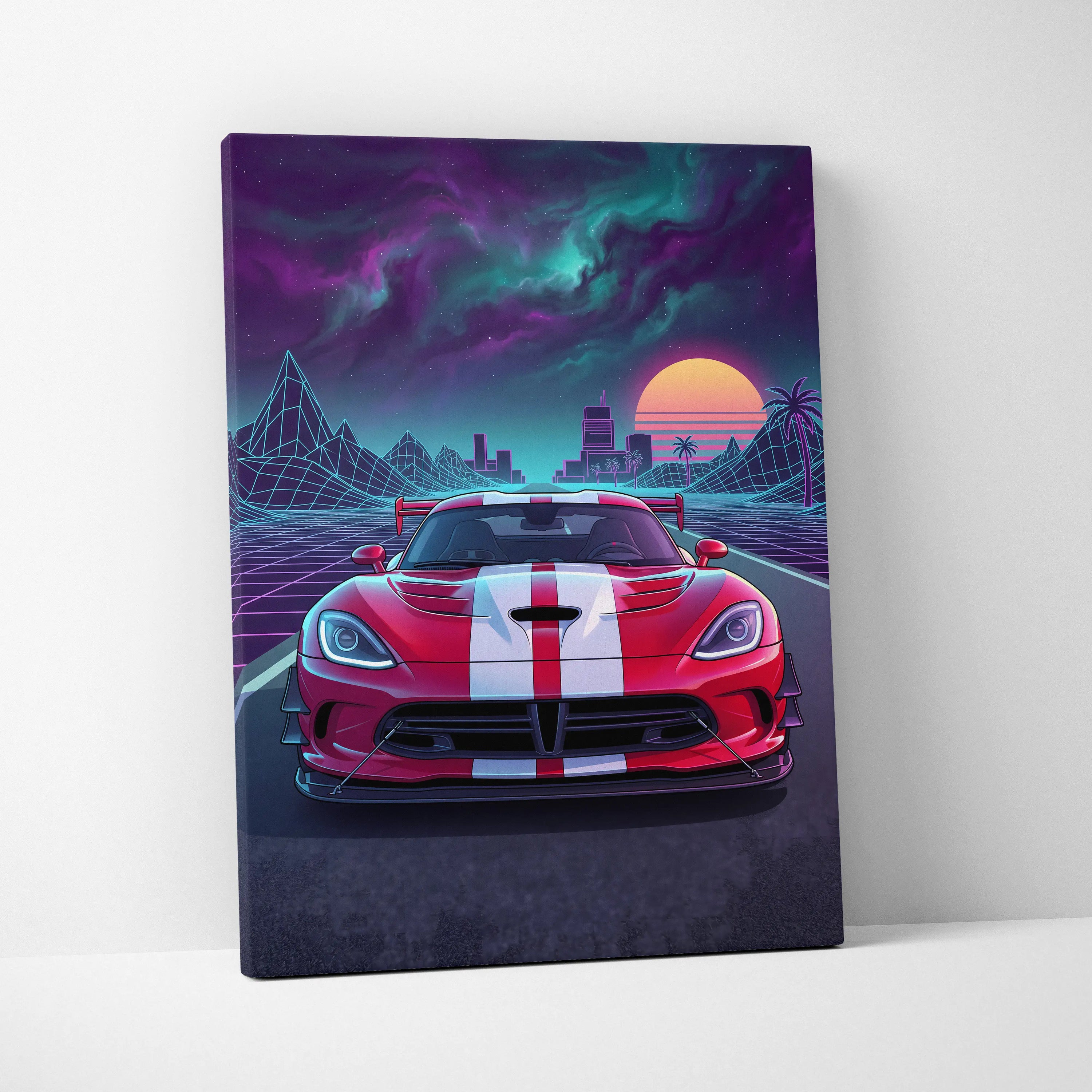 Dodge Viper ACR Inspired Neon Vaporwave Racing Canvas - Car Art Neon Pink Teal Purple For Living Room