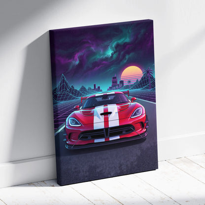 Dodge Viper ACR Inspired Neon Vaporwave Racing Canvas - Car Art Neon Pink Teal Purple For Living Room