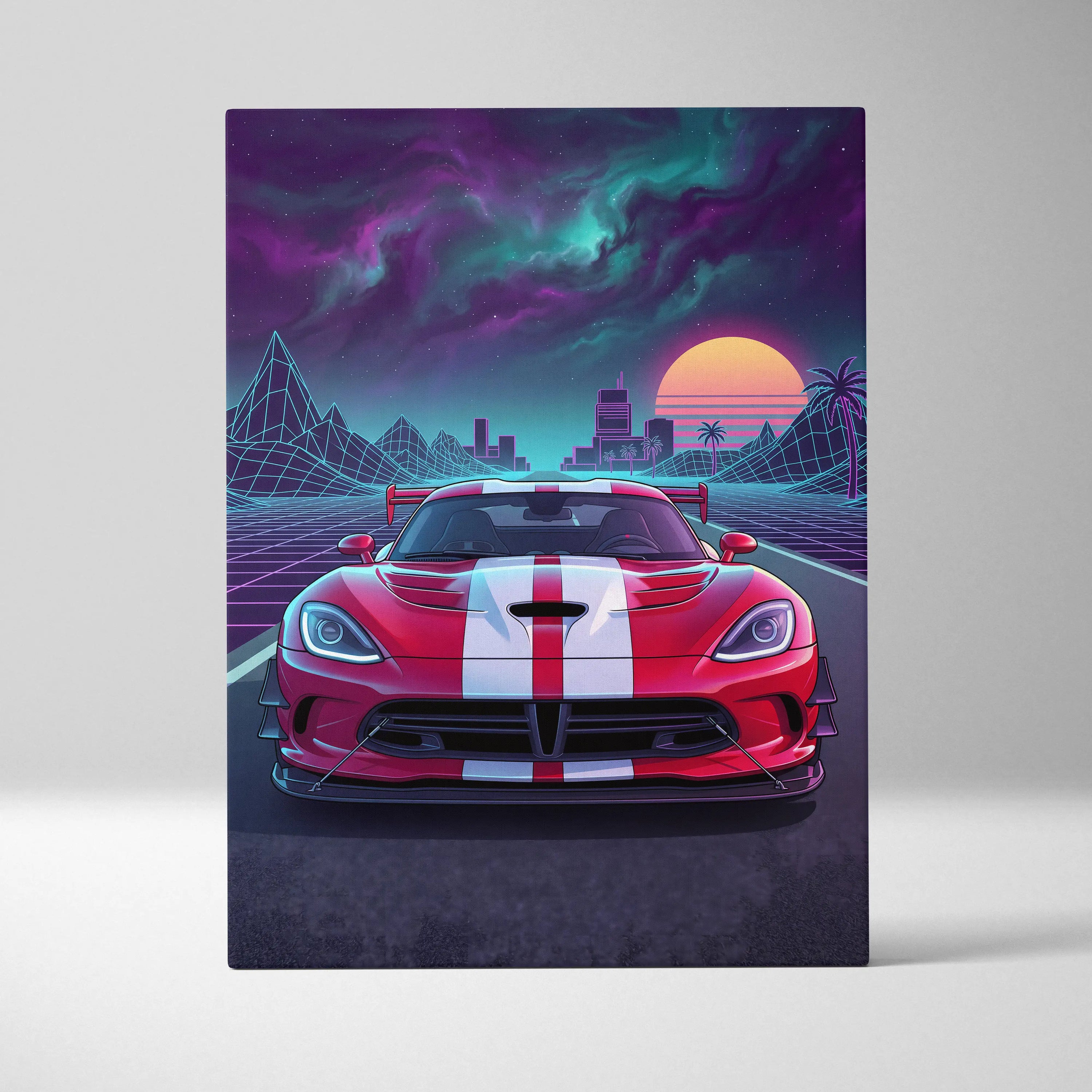Dodge Viper ACR Inspired Neon Vaporwave Racing Canvas - Car Art Neon Pink Teal Purple For Living Room