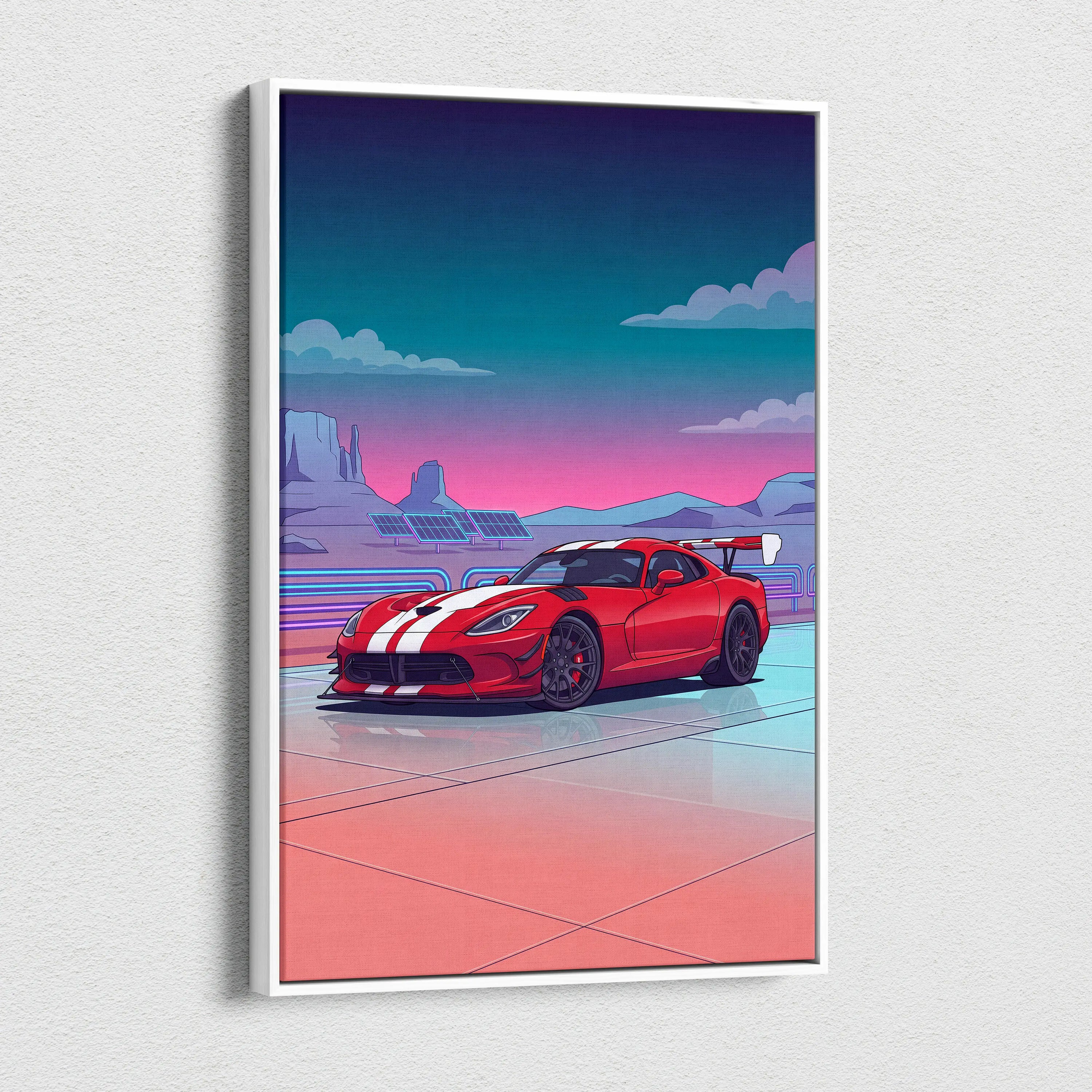 Dodge Viper ACR Inspired Neon Vaporwave Car Art - Pink Teal Car Art For Living Room Decor Retro Futurism Canvas Mood