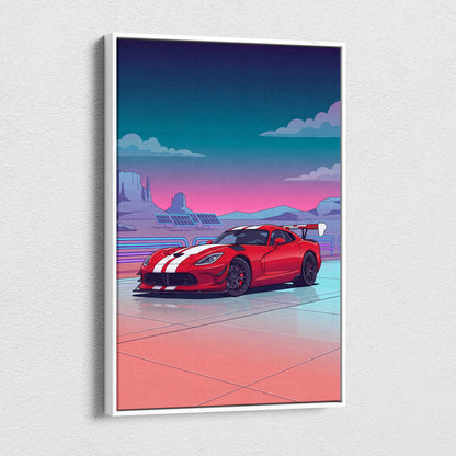 Dodge Viper ACR Inspired Neon Vaporwave Car Art - Pink Teal Car Art For Living Room Decor Retro Futurism Canvas Mood