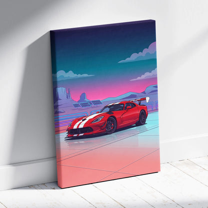 Dodge Viper ACR Inspired Neon Vaporwave Car Art - Pink Teal Car Art For Living Room Decor Retro Futurism Canvas Mood