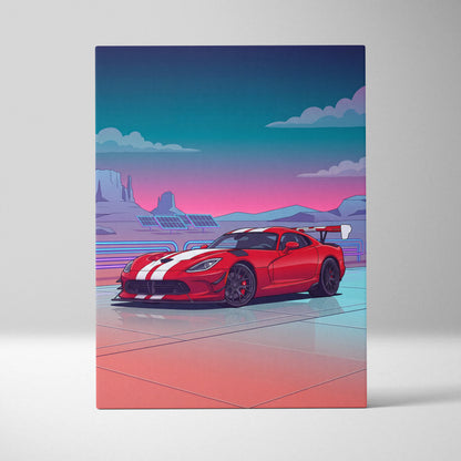 Dodge Viper ACR Inspired Neon Vaporwave Car Art - Pink Teal Car Art For Living Room Decor Retro Futurism Canvas Mood