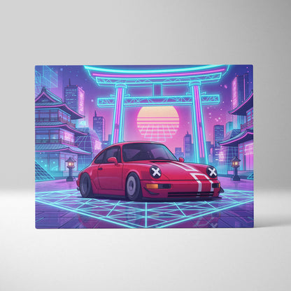 Classic Porsche 911 Inspired Neon Vapor City Drive - Car Neon Pink Blue Living Room Vaporwave Moody Retro Synthwave Canvas