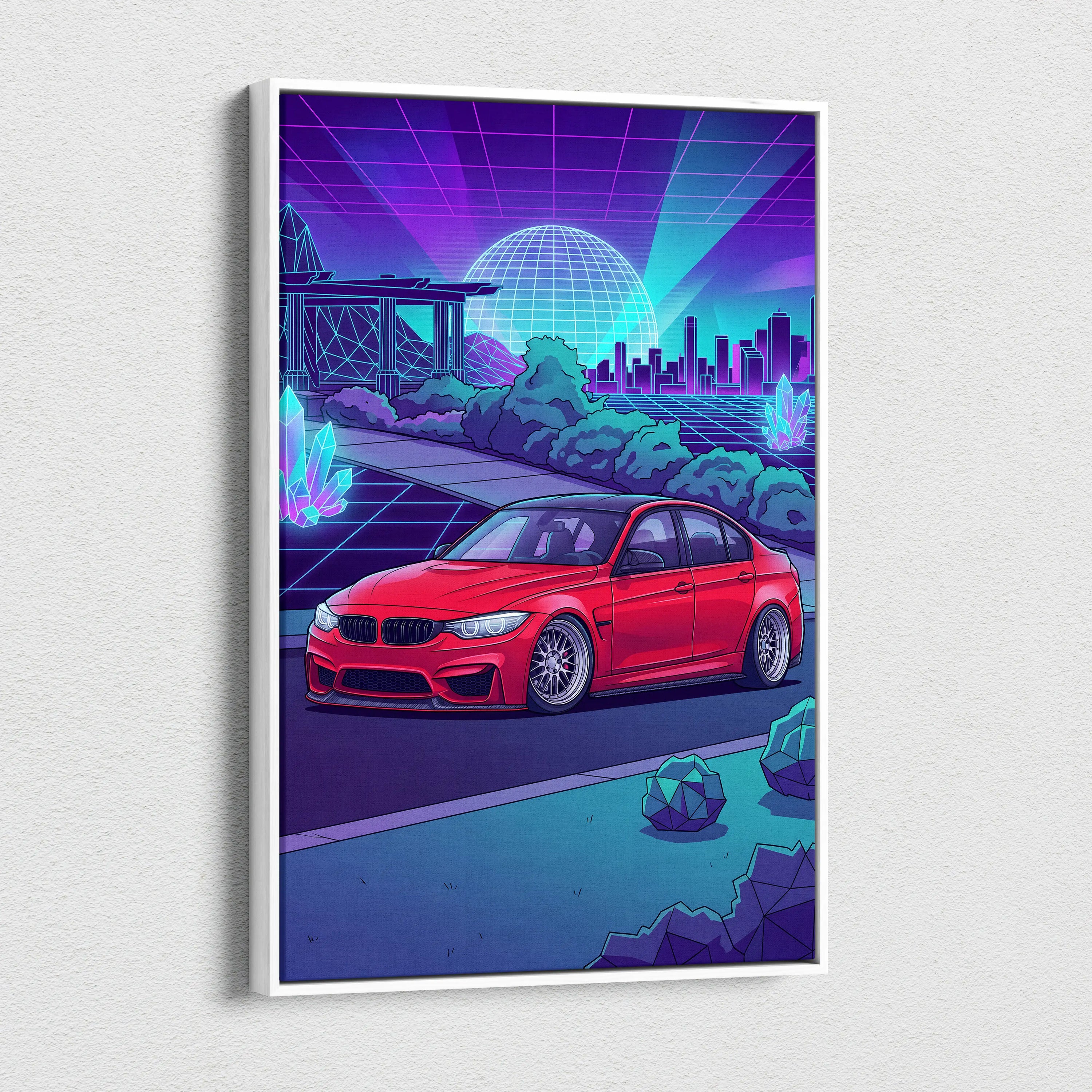 BMW M3 Inspired Vaporwave Neon Canvas - Car Art Neon Blue Purple Living Room Futurism Mood Neon Glow Canvas