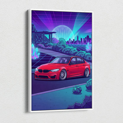 BMW M3 Inspired Vaporwave Neon Canvas - Car Art Neon Blue Purple Living Room Futurism Mood Neon Glow Canvas