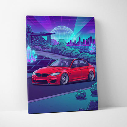 BMW M3 Inspired Vaporwave Neon Canvas - Car Art Neon Blue Purple Living Room Futurism Mood Neon Glow Canvas
