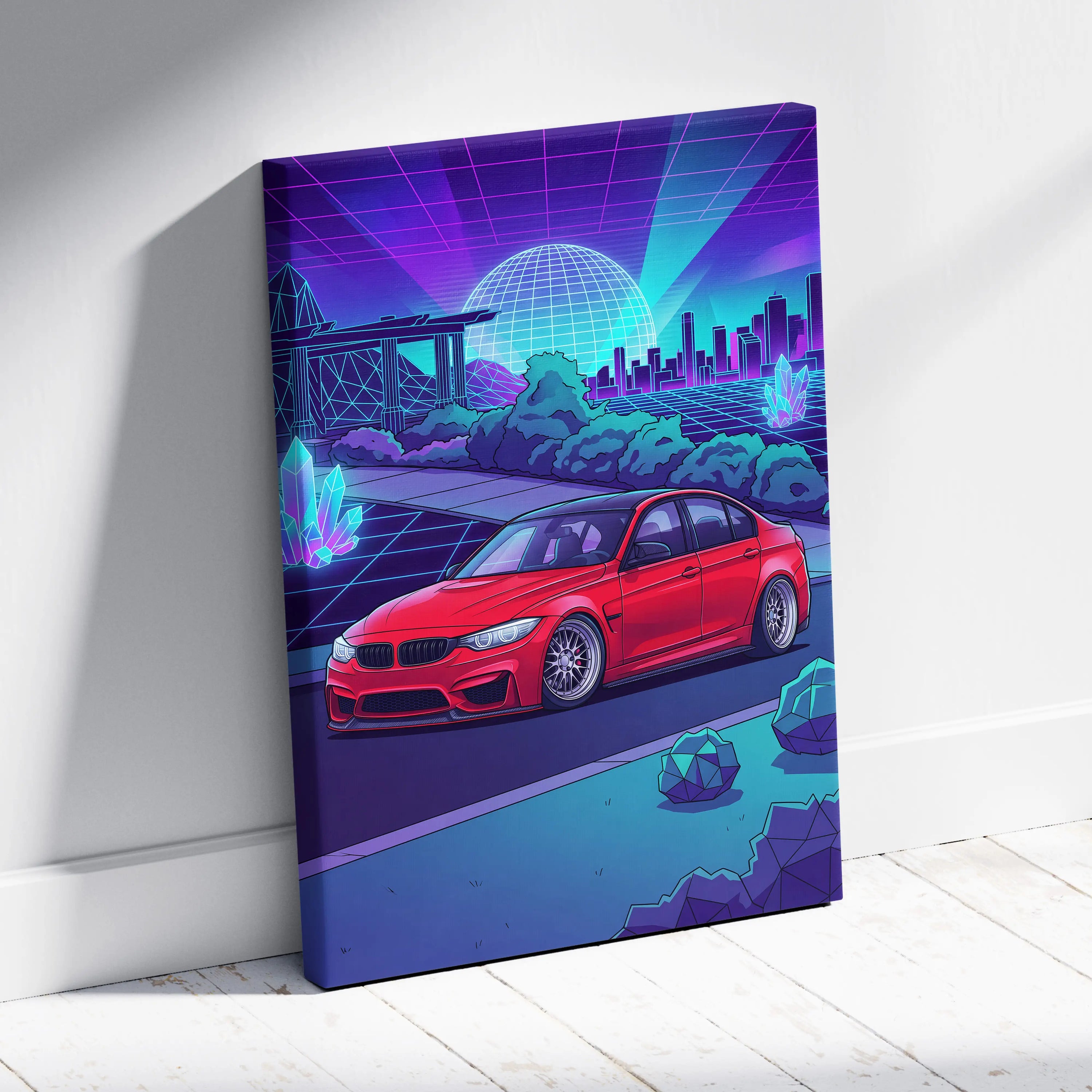 BMW M3 Inspired Vaporwave Neon Canvas - Car Art Neon Blue Purple Living Room Futurism Mood Neon Glow Canvas