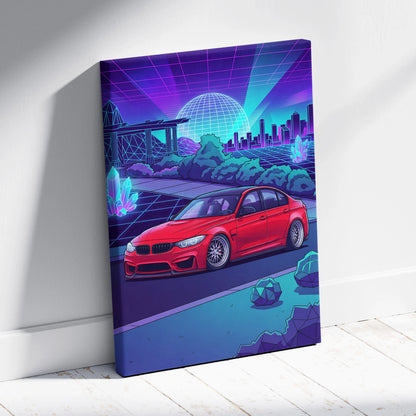 BMW M3 Inspired Vaporwave Neon Canvas - Car Art Neon Blue Purple Living Room Futurism Mood Neon Glow Canvas