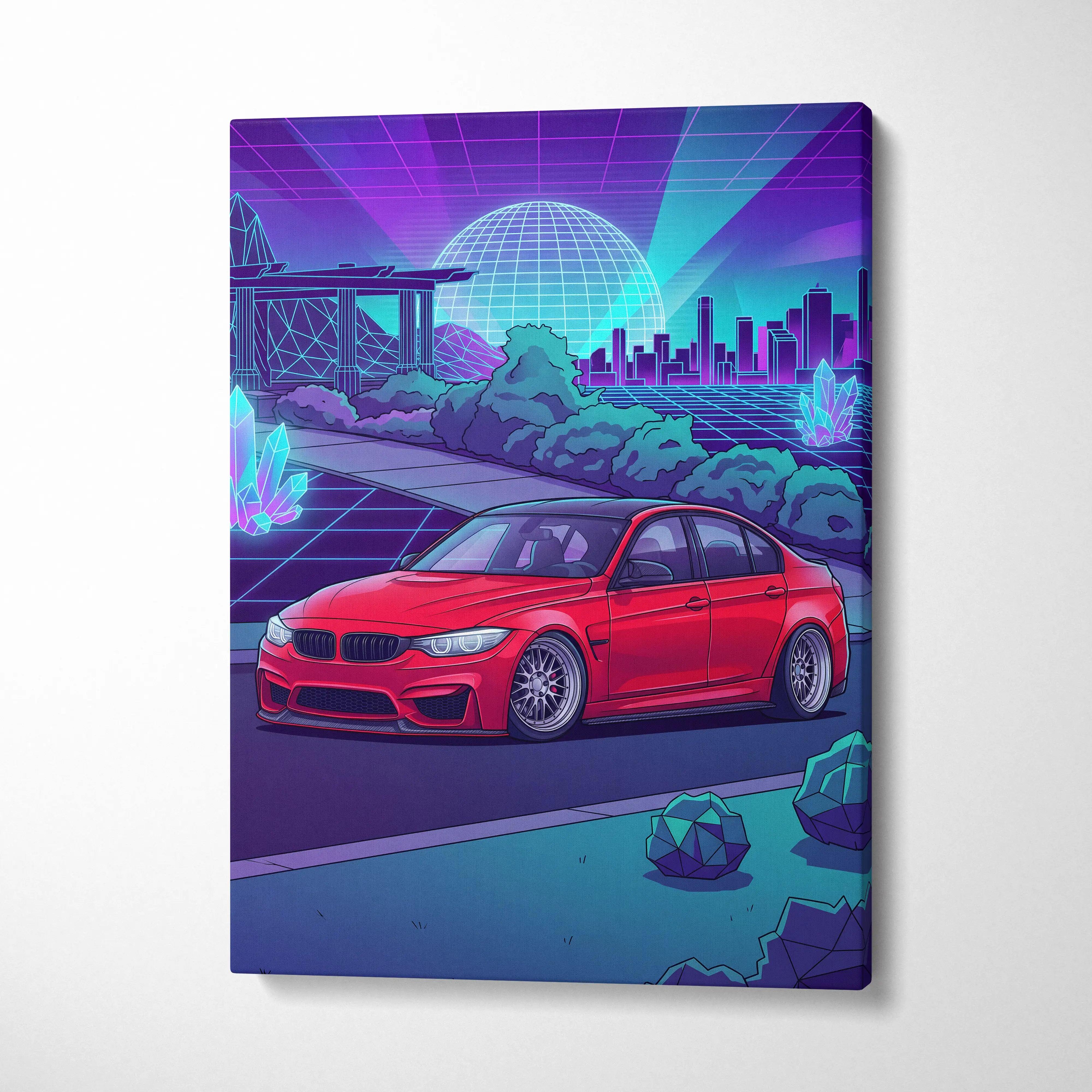 BMW M3 Inspired Vaporwave Neon Canvas - Car Art Neon Blue Purple Living Room Futurism Mood Neon Glow Canvas
